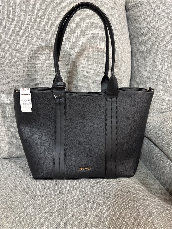 Nine West Handbags - Nine West Black Pebbled Tote with Gold Accent